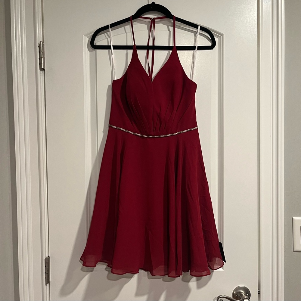 Bling Queen Burgundy Lace-Up Rhinestone Skater Dress